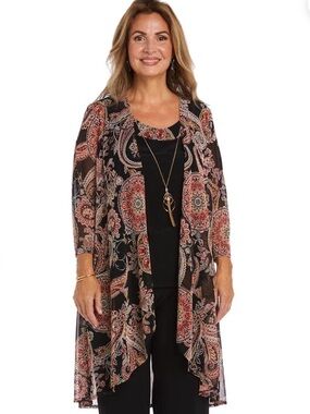 R&M Richards Three-Piece Set Women’s Paisley, Blazer Pants and Top Wth Jewlery